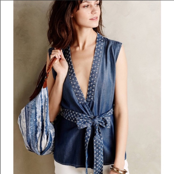Anthropologie Tops - Anthropologie chambray wrap vest